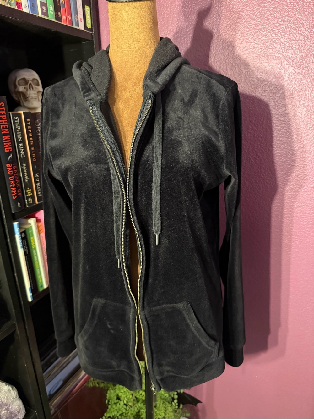 Gloria Vanderbilt Black Vellour Zip Hoodie